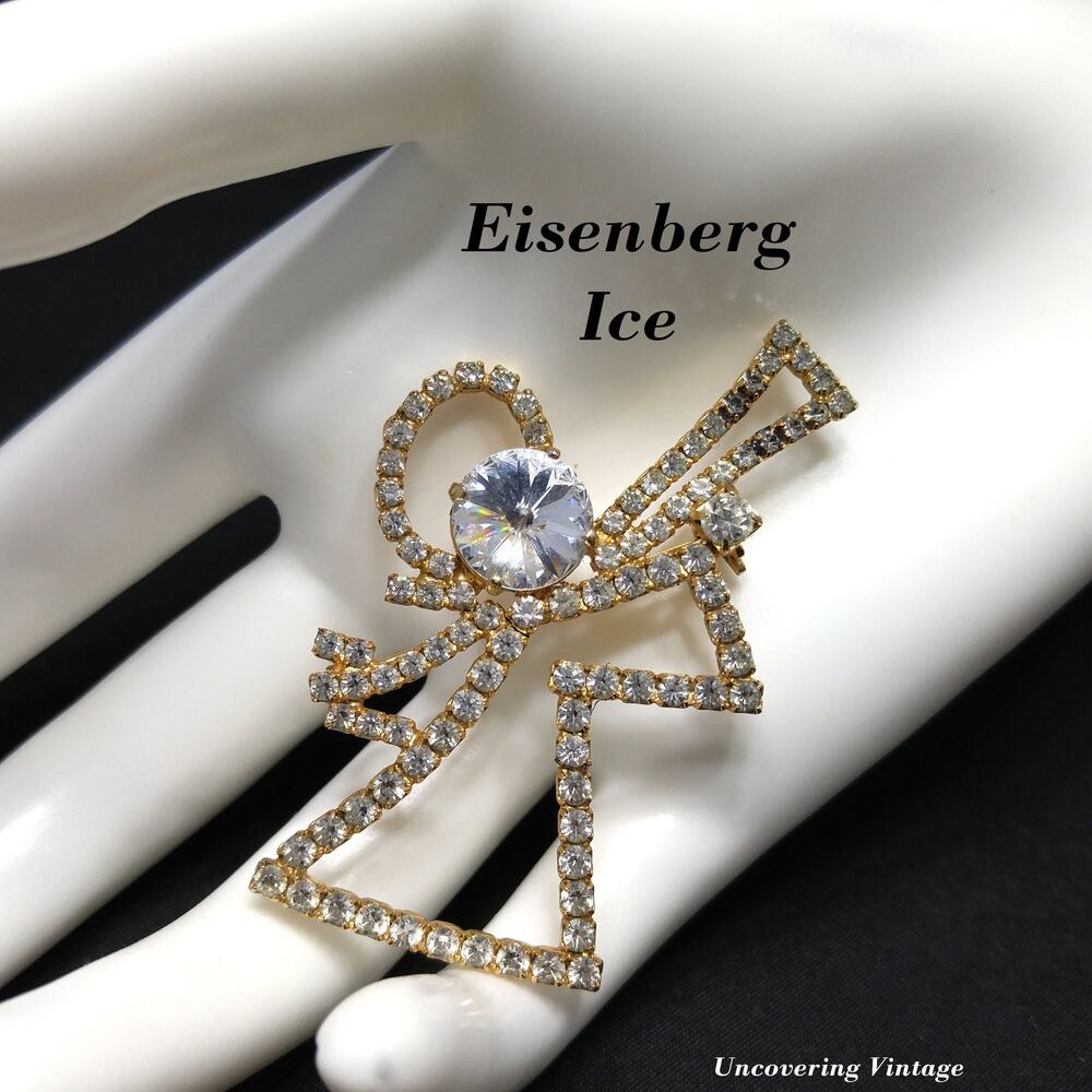Eisenberg Ice Angel Rhinestone Brooch, Rivoli Clear Rhinestone, 1970s Vintage